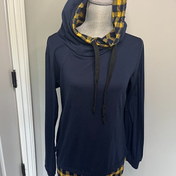 Women's Funnel Neck Hoodie, Navy Blue & Yellow Size M NWOT - Picture 3 of 4